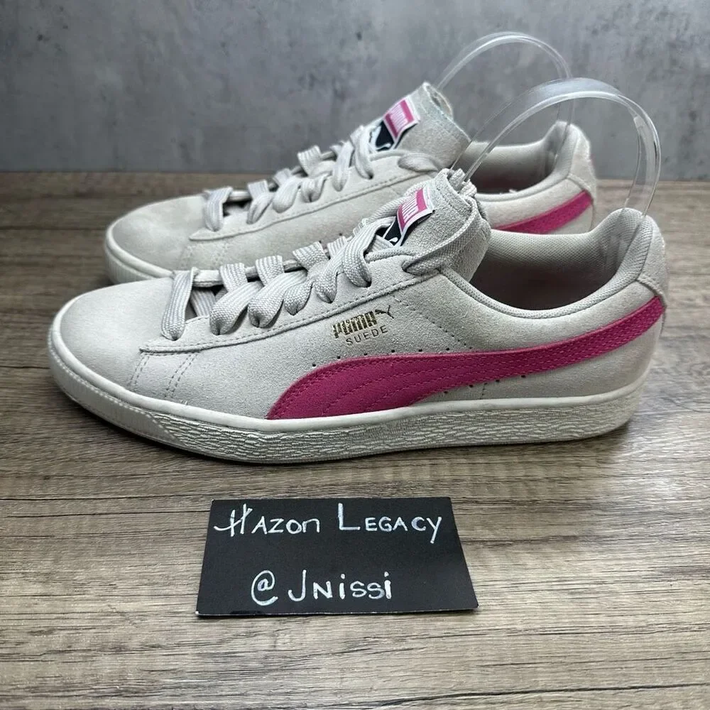 Puma~Women's~Suede Gray/Pink Classic‎ Comfort Shoes Sneakers~Size 9